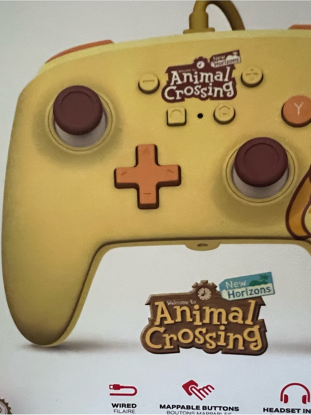 Nintendo Yellow Animal Crossing Wired Controller with Orange Accents